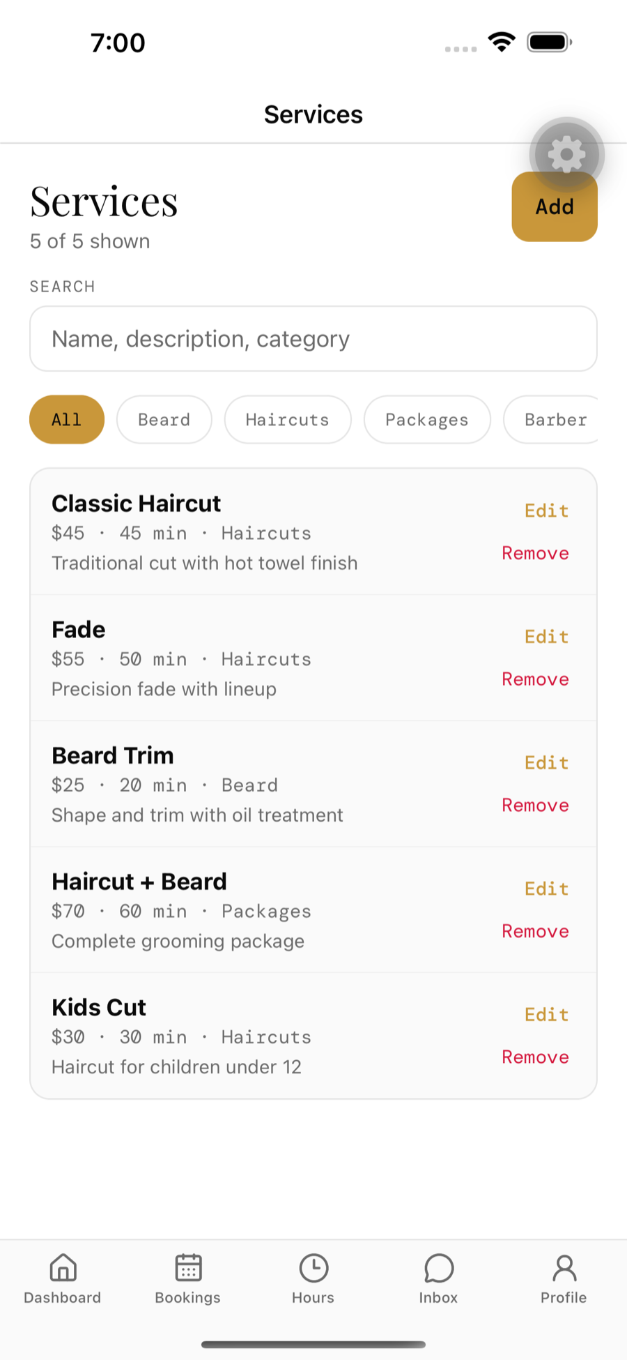 Beru service menu