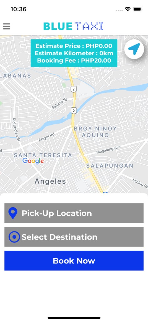 Blue Taxi pick-up and destination