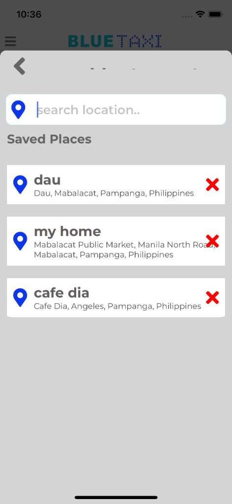 Blue Taxi saved places