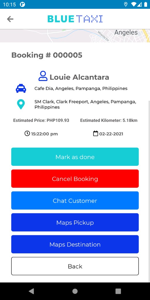 Blue Taxi booking actions