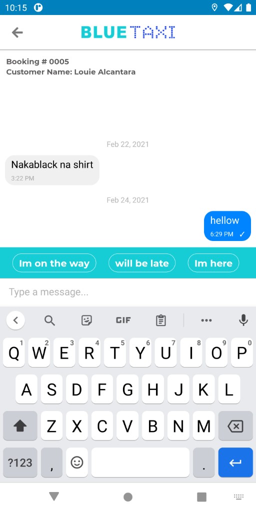 Blue Taxi driver customer chat