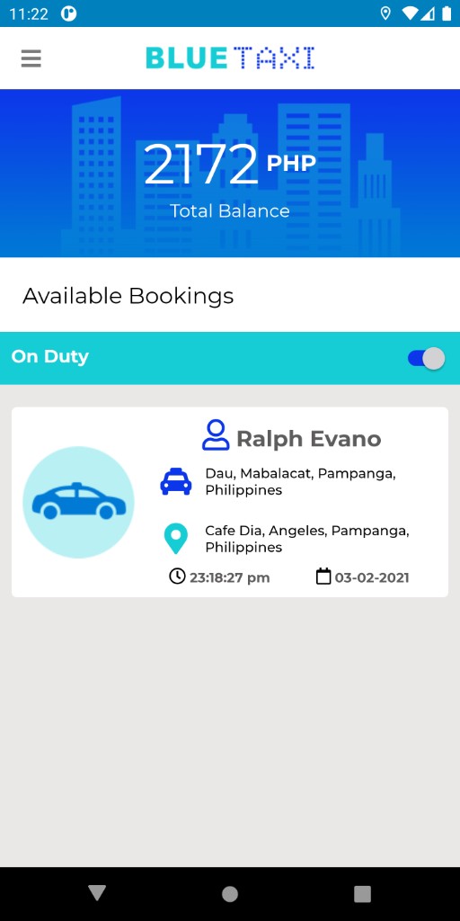 Blue Taxi driver available bookings