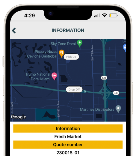 PetraFi trip information screen