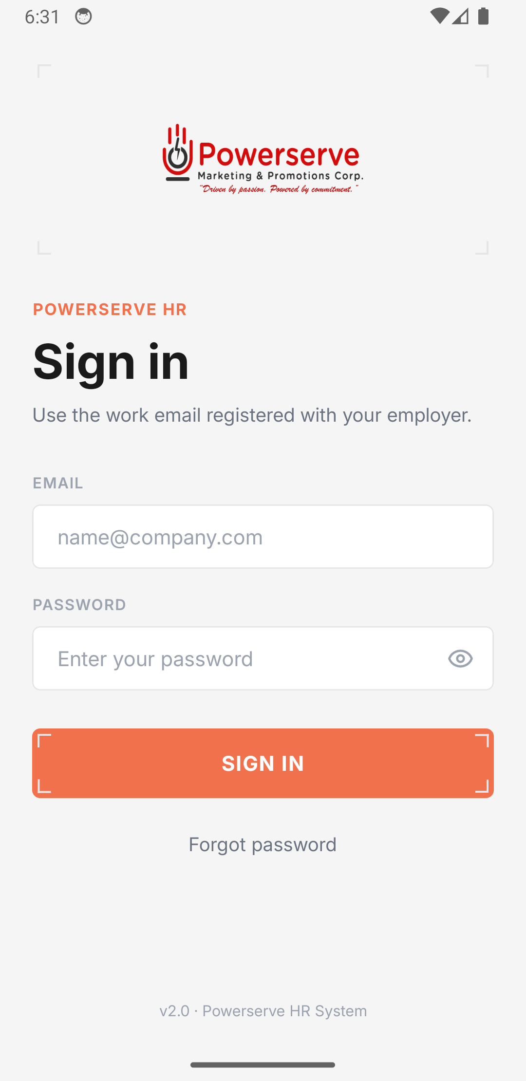 Powerserve HR sign in