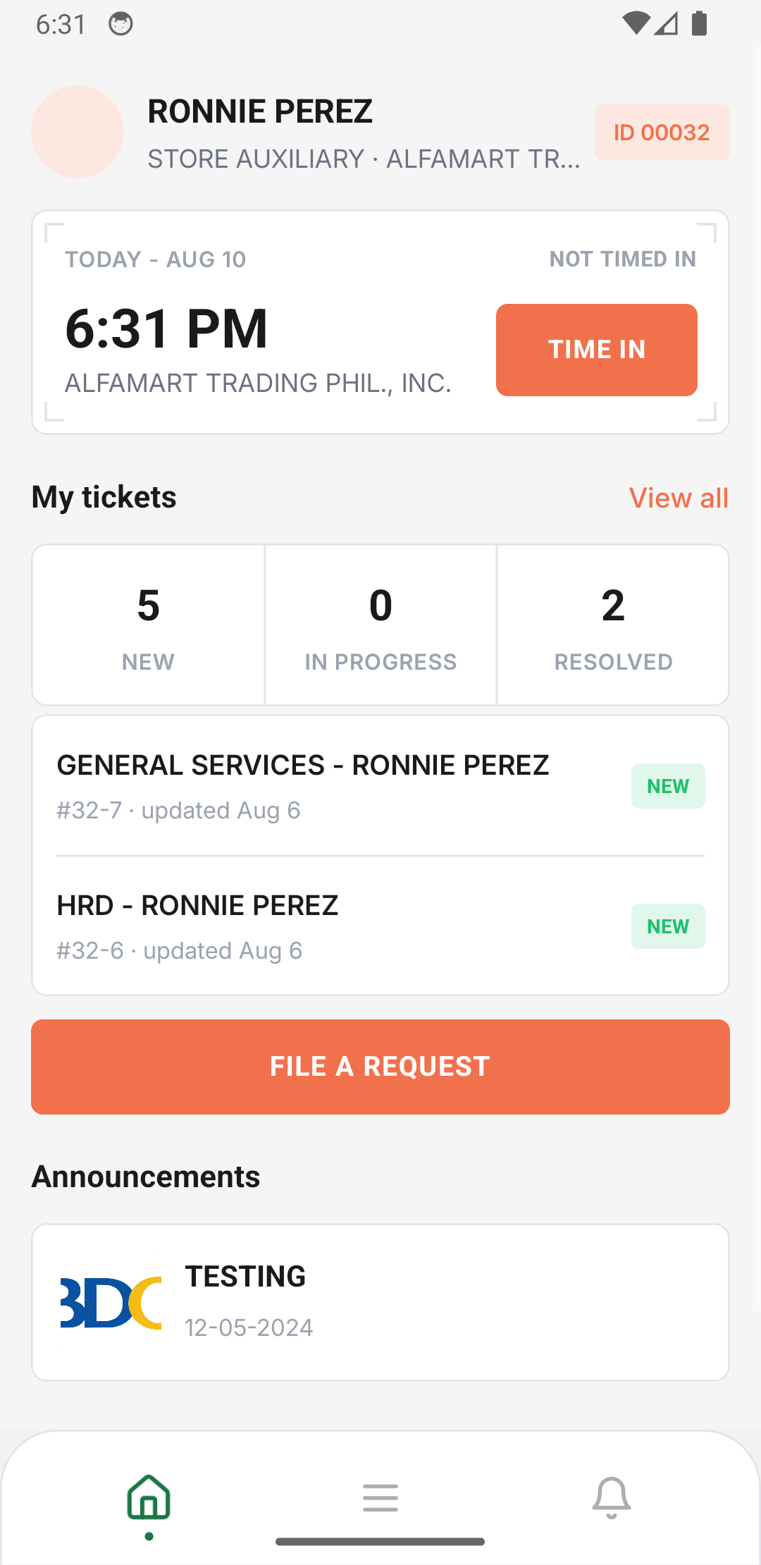 Powerserve HR home dashboard