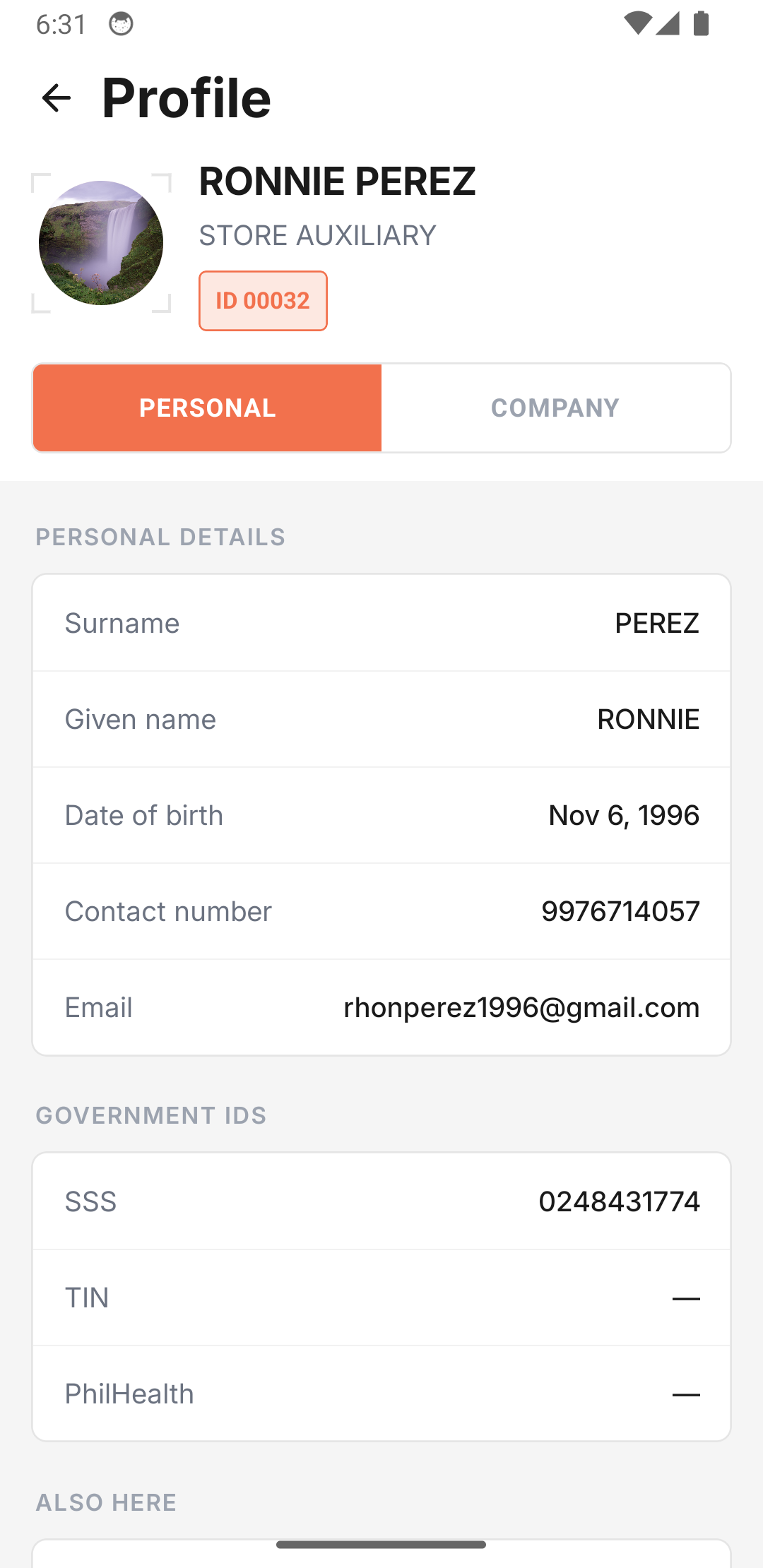 Powerserve HR employee profile